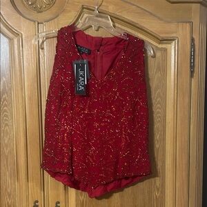 J Kara Red Beaded Sleeveless Top